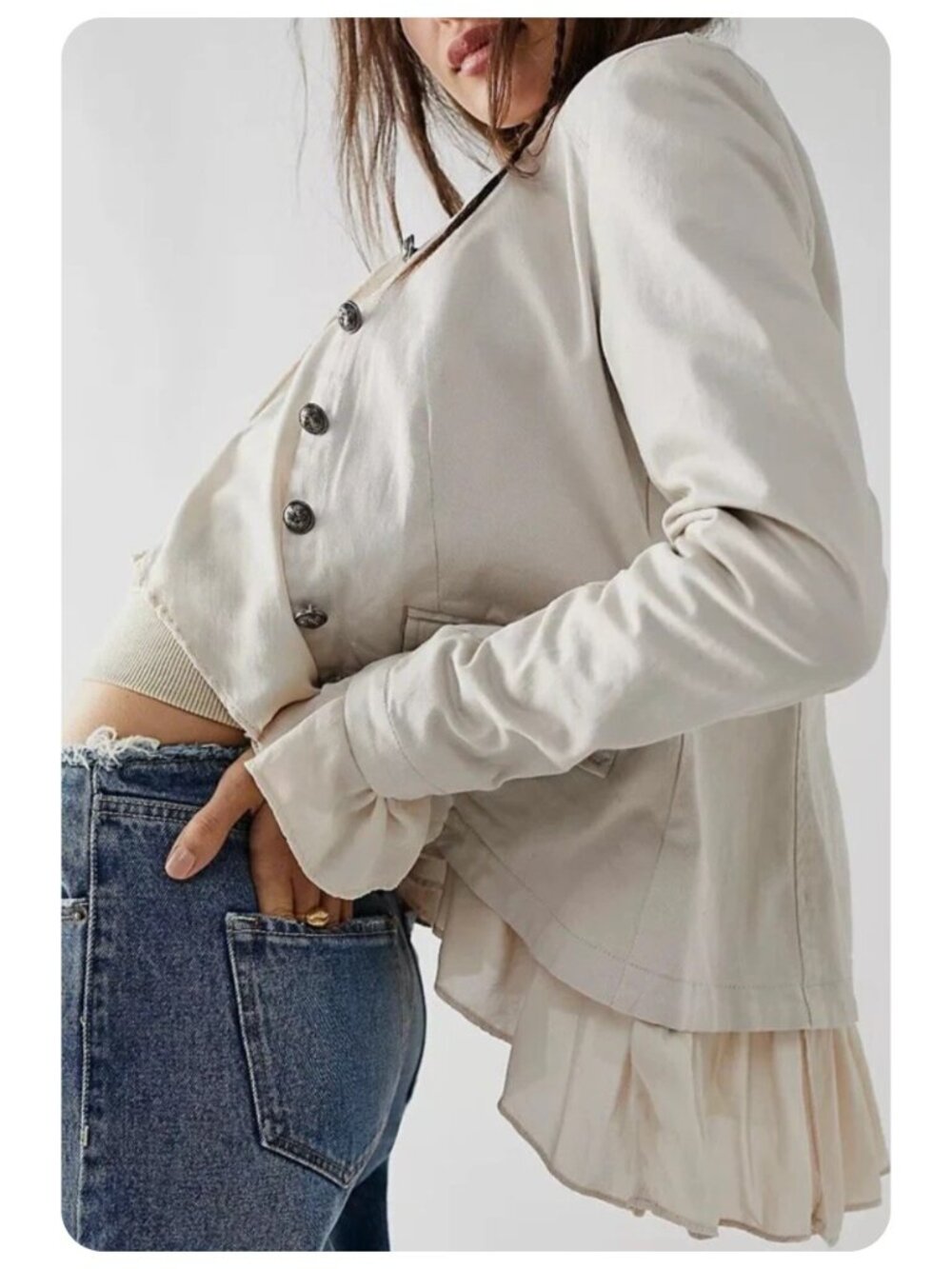 Free People Ruffles Buttons Romance Jacket sz S - Picture 2 of 10